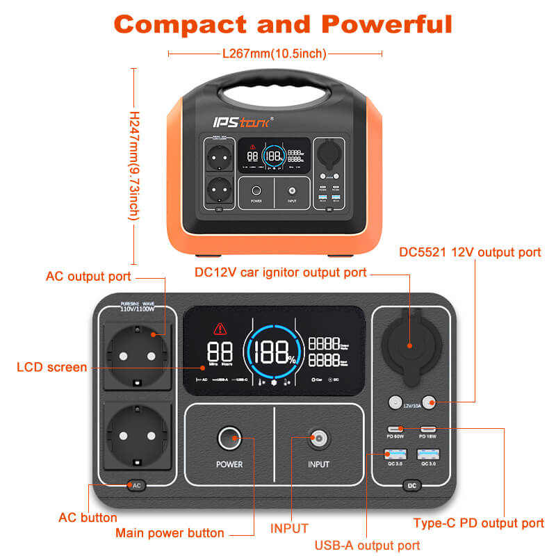 IPStank 1200W Portable Solar Power Station for Europe